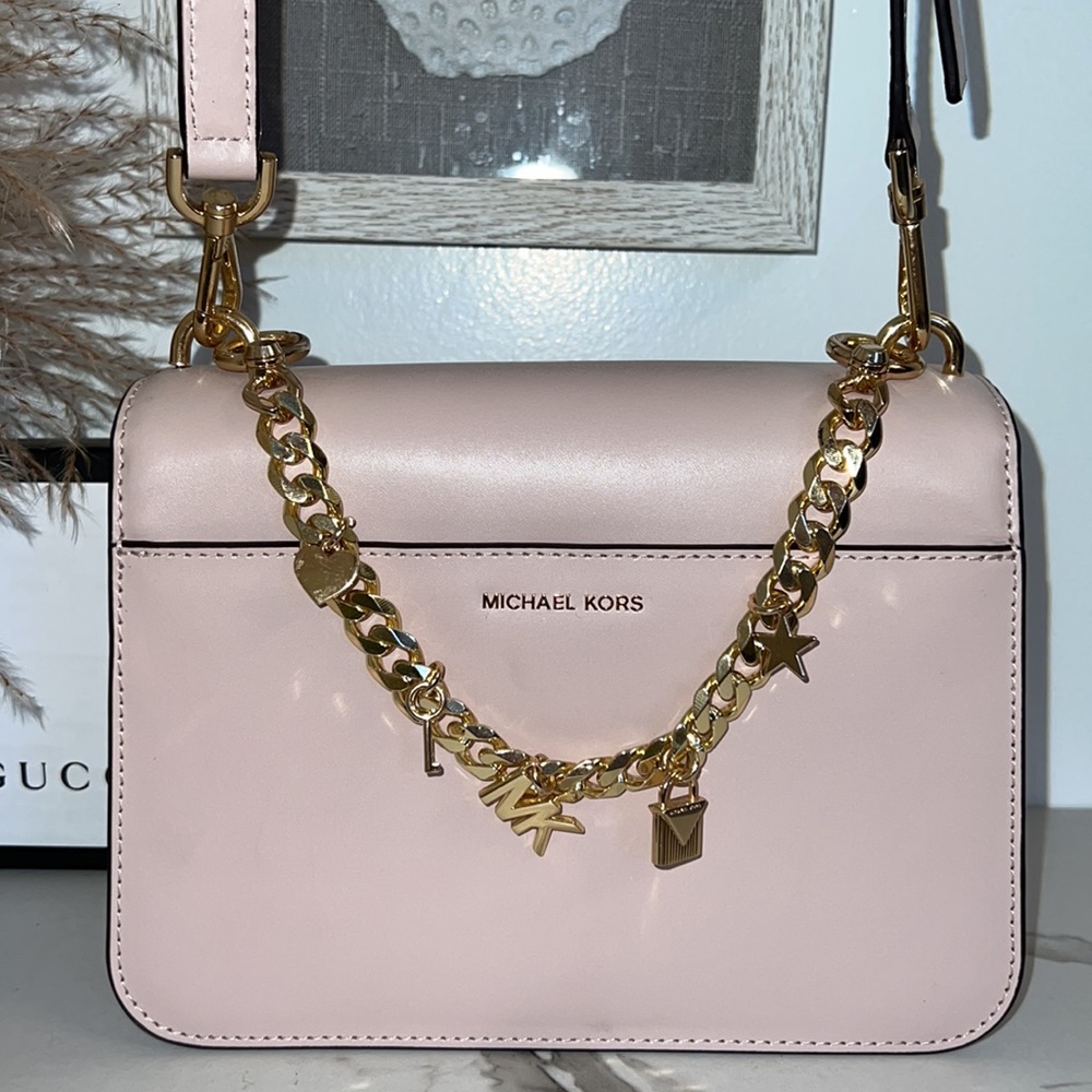 Michael Kors Blush Crossbody with Gold Charm Chain
